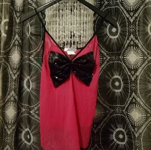 Escante' Fuchsia Negligee w/Black Sequined Bow
